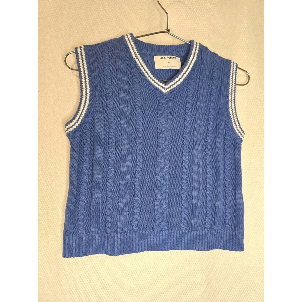 Old Navy Boys Navy Solid V-Neck Knit Sweater Vest Sleeveless Regular T2. 10-12